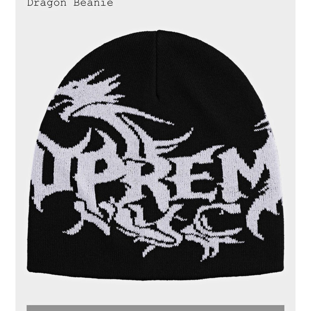 Supreme Dragon Beanie Knit Black/White Graphic Logo One Size New In Hand